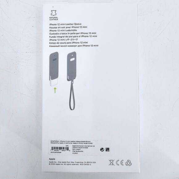 Genuine iPhone 12 mini Leather Sleeve MagSafe Saddle BROWN Phone case w/ Strap - Picture 3 of 7